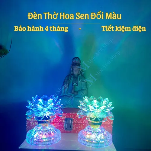 Bộ 2 Đèn Thờ Hoa Sen Đổi Màu – Đèn Thờ Cúng 2 Tầng LED Tiết Kiệm Điện, Trang Trí Bàn Thờ Phật & Gia Tiên