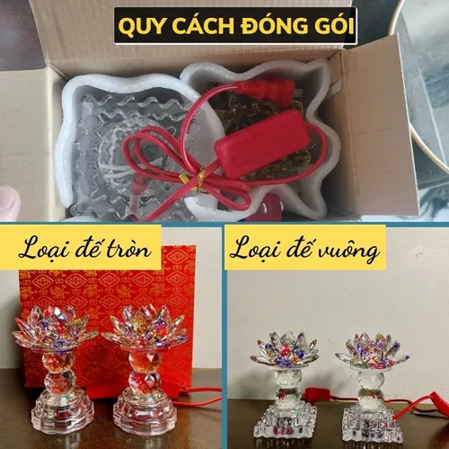 Bộ 2 Đèn Hoa Sen Pha Lê Đổi Màu 3 Chế Độ Sáng – Đèn Thờ Cúng Bàn Thờ Phật, Gia Tiên Cao Cấp
