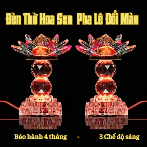 Bộ 2 Đèn Hoa Sen Pha Lê Đổi Màu 3 Chế Độ Sáng – Đèn Thờ Cúng Bàn Thờ Phật, Gia Tiên Cao Cấp