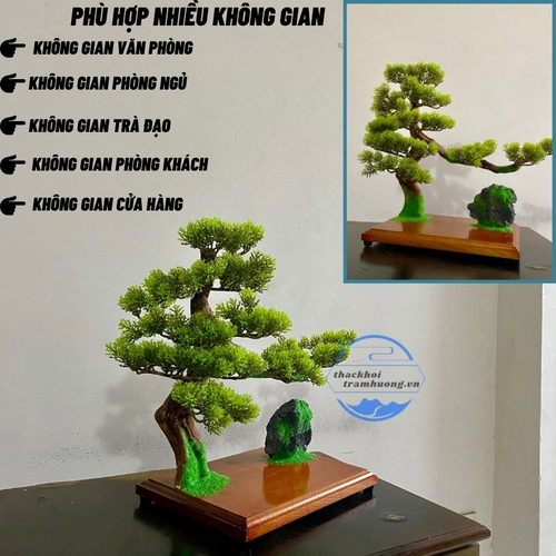 Bộ Tiểu Cảnh Bonsai Để Bàn Trang Trí Cao Cấp – Kệ Gỗ Đèn Led Hào Quang Đặt Tượng Phật Phong Thủy