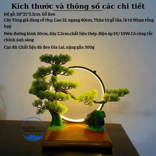 Bộ Tiểu Cảnh Bonsai Để Bàn Trang Trí Cao Cấp – Kệ Gỗ Đèn Led Hào Quang Đặt Tượng Phật Phong Thủy