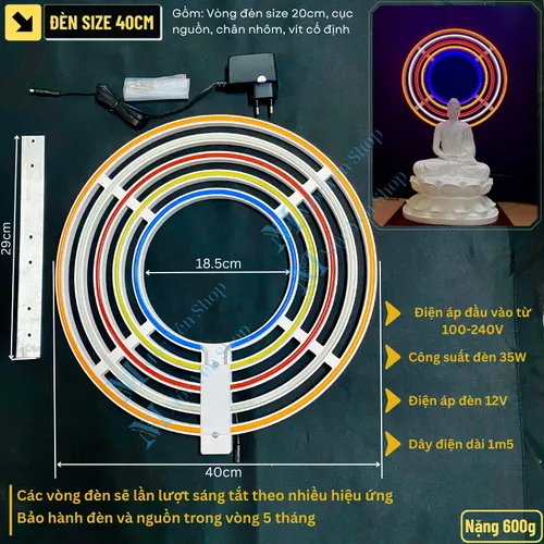 Bộ đèn hào quang Led Neon Ngũ Sắc Hoặc Kim Sắc Vàng dùng đặt sau tượng Phật
