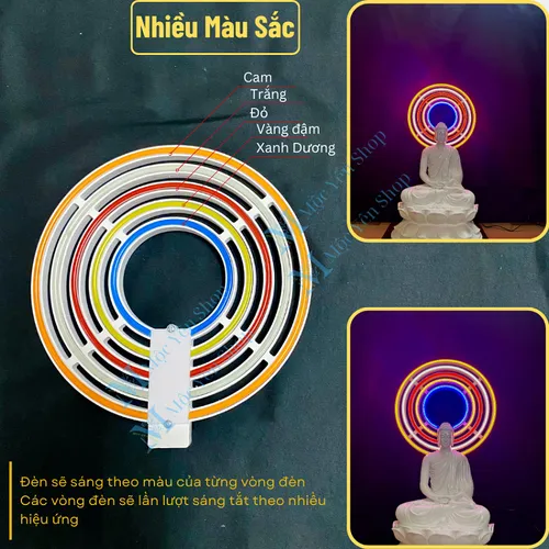Bộ đèn hào quang Led Neon Ngũ Sắc Hoặc Kim Sắc Vàng dùng đặt sau tượng Phật
