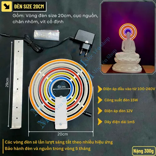 Bộ đèn hào quang Led Neon Ngũ Sắc Hoặc Kim Sắc Vàng dùng đặt sau tượng Phật