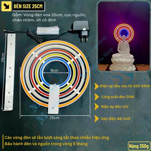 Bộ đèn hào quang Led Neon Ngũ Sắc Hoặc Kim Sắc Vàng dùng đặt sau tượng Phật