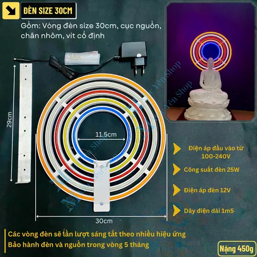 Bộ đèn hào quang Led Neon Ngũ Sắc Hoặc Kim Sắc Vàng dùng đặt sau tượng Phật