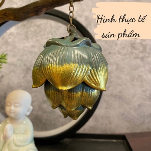 Bông Sen Sứ Treo Trang Trí Cao Cấp – Lư Xông Trầm Treo Ngược Tỏa Khói Cho Nụ Trầm, Nhang Vòng, Nhang Vân Mây