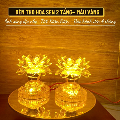 Bộ 2 Đèn Thờ Hoa Sen Màu Vàng – Đèn Thờ Cúng LED 2 hoặc 3 Tầng, Ánh Sáng Dịu Nhẹ Tiết Kiệm Điện