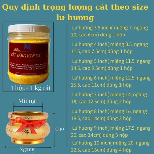 Cát vàng kim sa để lư hương – Cát vàng tro bàn thờ cúng hộp 1kg hạt mịn óng ánh