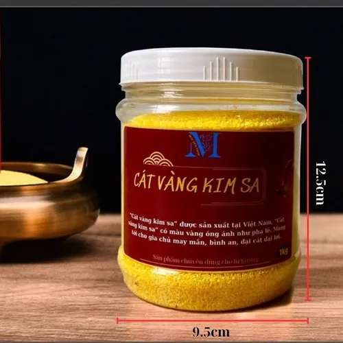 Cát vàng kim sa để lư hương – Cát vàng tro bàn thờ cúng hộp 1kg hạt mịn óng ánh