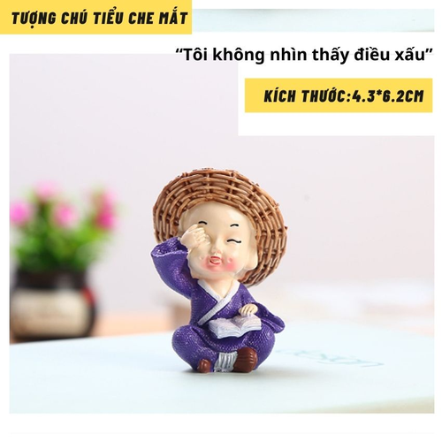 Bộ 4 Tượng Chú Tiểu Mini Ngộ Nghĩnh Đội Mũ Rơm