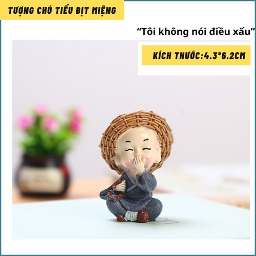 Bộ 4 Tượng Chú Tiểu Mini Ngộ Nghĩnh Đội Mũ Rơm