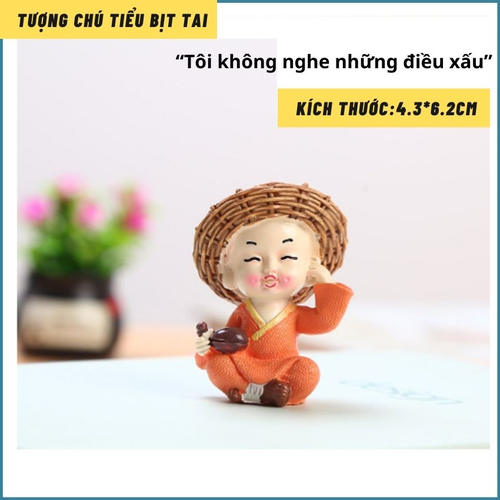 Bộ 4 Tượng Chú Tiểu Mini Ngộ Nghĩnh Đội Mũ Rơm