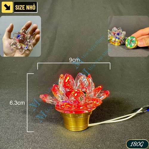 Đầu Đèn Hoa Sen Pha Lê Gắn Lư Đồng Cao Cấp – Bông Sen Pha Lê Đèn Led Nhiều Chế Độ Sáng Đổi Màu Để Chân Đèn Thờ Gỗ Đồng