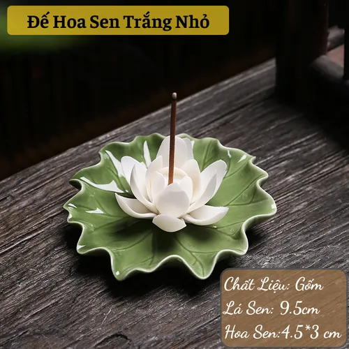 Đế Cắm Nhang Hình Bông Hoa Sen Kèm Lá Sen Gốm Sứ Trang Trí Bàn Thờ Phật