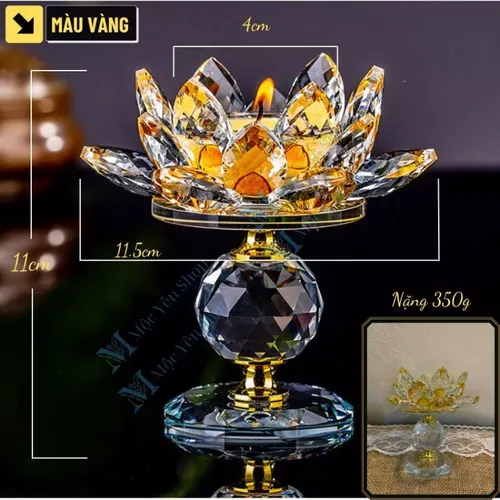 Đế Nến Kiểu Hoa Sen Pha Lê – Đặt Nến Bơ Trang Trí Bàn Thờ Phật, Họa Tiết Sang Trọng