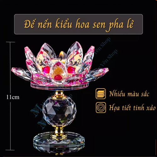 Đế Nến Kiểu Hoa Sen Pha Lê – Đặt Nến Bơ Trang Trí Bàn Thờ Phật, Họa Tiết Sang Trọng