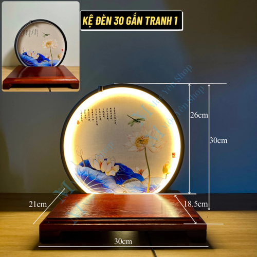 Bộ Kệ Đèn Hào Quang Gắn Tranh Tráng Gương Cao Cấp – Kệ Gỗ Đèn Led Đặt Tượng Phật Phong Thủy (Chỉnh Độ Sáng, Bảo Hành 5 Tháng)
