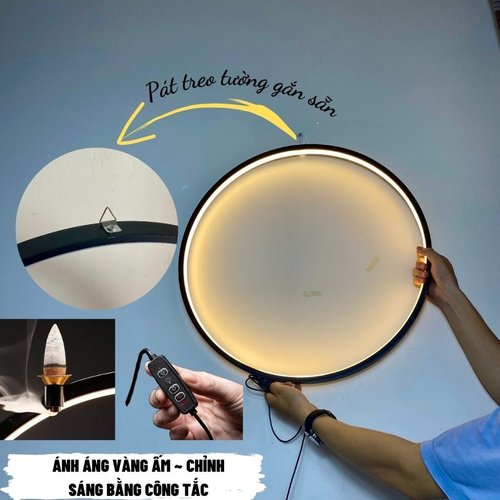 Vòng Đèn Hào Quang Khung Thép 60cm Đặt Tượng Phật – Đèn Led Vòng Tròn Trang Trí Bàn Thờ Cao Cấp (Tăng Giảm Độ Sáng)