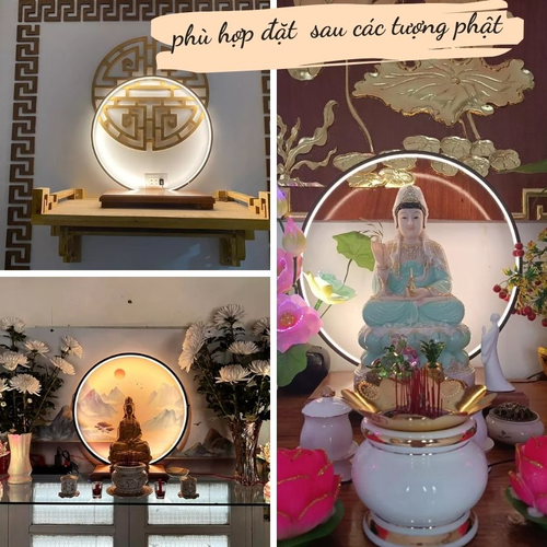 Vòng Đèn Hào Quang Khung Thép 60cm Đặt Tượng Phật – Đèn Led Vòng Tròn Trang Trí Bàn Thờ Cao Cấp (Tăng Giảm Độ Sáng)