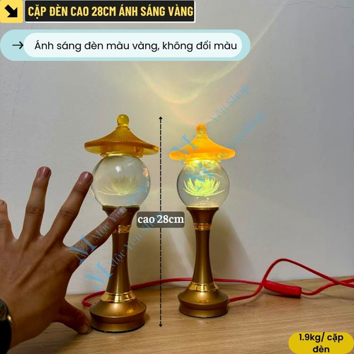 Cặp Đèn Thờ Hoa Sen Pha Lê Kiểu Mái Ngói Cao Cấp – Đèn Bàn Thờ Led Đổi Màu Hoặc Ánh Sáng Vàng Tiết Kiệm Điện