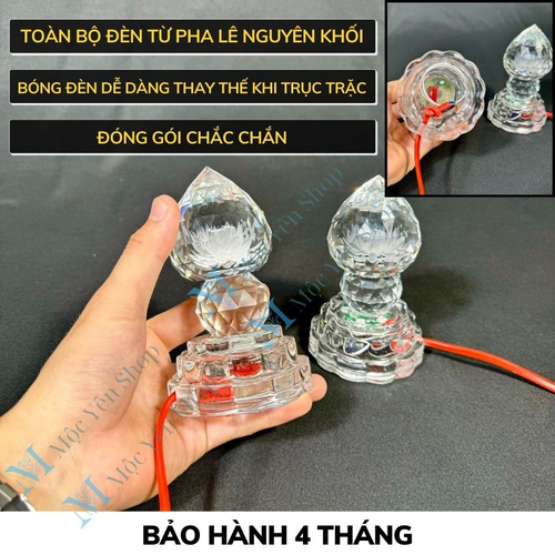 Cặp Đèn Thờ Pha Lê Trái Đào Sáng 7 Màu Cao Cấp