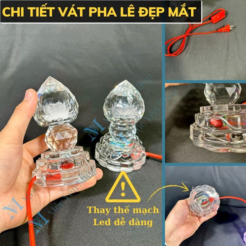 Cặp Đèn Thờ Pha Lê Trái Đào Sáng 7 Màu Cao Cấp