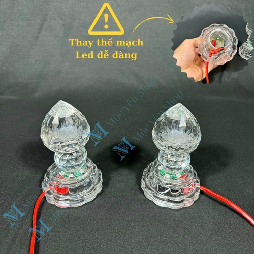 Cặp Đèn Thờ Pha Lê Trái Đào Sáng 7 Màu Cao Cấp