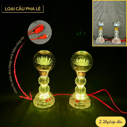 Cặp Đèn Thờ Pha Lê Đổi Màu Cao 20cm – Đèn Thờ Thân Pha Lê Nguyên Khối Hình Hoa Sen Nhiều Chế Độ Sáng