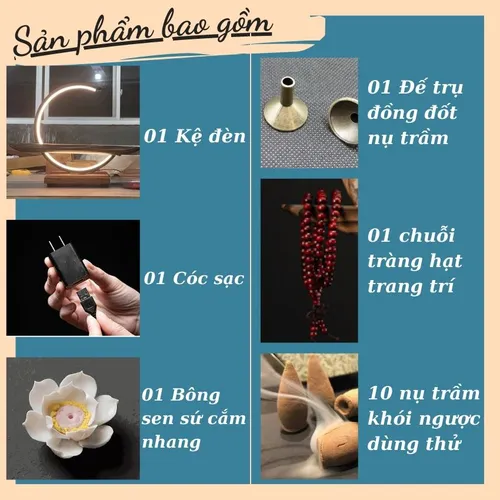 Thác khói trầm hương đèn Led hình bán nguyệt dùng đặt tượng 