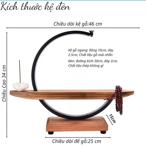 Thác khói trầm hương đèn Led hình bán nguyệt dùng đặt tượng 