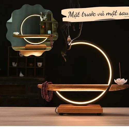 Thác khói trầm hương đèn Led hình bán nguyệt dùng đặt tượng 