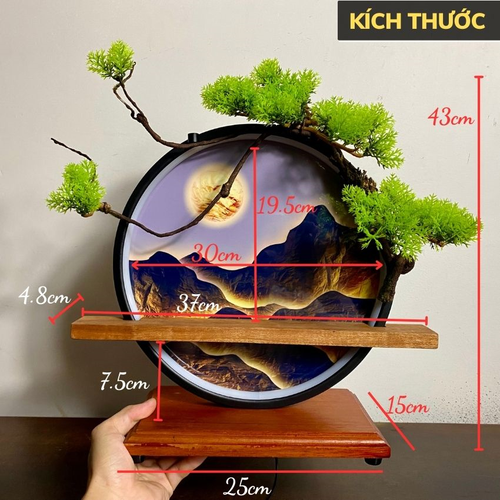 Kệ Đèn Phong Cảnh Dùng Đặt Tượng Decor Cao Cấp – Kệ Gỗ Đèn Led Hào Quang Tranh Sơn Thủy Tiểu Cảnh