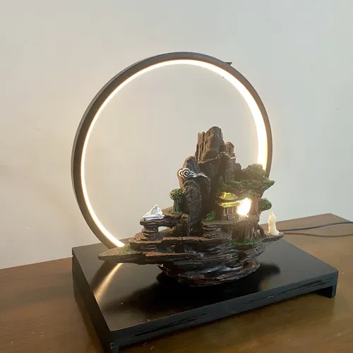 Thác khói trầm hương Mẫu Tiểu Cảnh Kết hợp bộ kệ đèn Led chỉnh màu