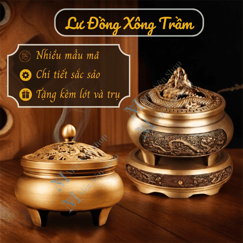 Lư Xông Trầm Bằng Đồng Nguyên Khối Cao Cấp – Đỉnh Đồng Đốt Trầm Nụ, Nhang Vòng, Trầm Bột Phong Thủy Chiêu Tài (Tặng Kèm Miếng Lót Và Trụ Cắm)