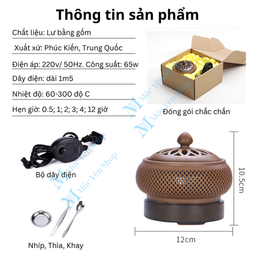 Lư Xông Trầm Điện Hẹn Giờ Cao Cấp Kèm Phụ Kiện Điều Chỉnh Nhiệt Độ