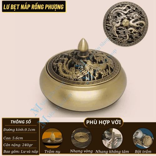 Lư Xông Trầm Bằng Đồng Nguyên Khối Cao Cấp – Đỉnh Đồng Đốt Trầm Nụ, Nhang Vòng, Trầm Bột Phong Thủy Chiêu Tài (Tặng Kèm Miếng Lót Và Trụ Cắm)