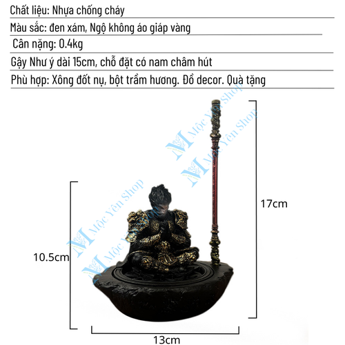 Lư Xông Trầm Ngộ Không Thiền Định Cao Cấp – Tượng Tề Thiên Đại Thánh Decor Bàn Trà, Phụ Kiện Xông Trầm Phong Thủy