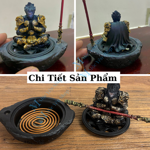 Lư Xông Trầm Ngộ Không Thiền Định Cao Cấp – Tượng Tề Thiên Đại Thánh Decor Bàn Trà, Phụ Kiện Xông Trầm Phong Thủy