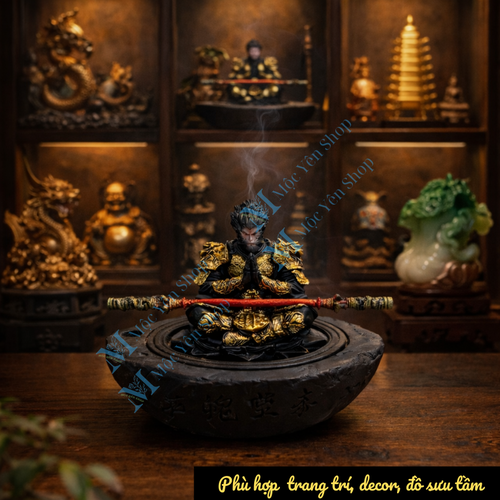 Lư Xông Trầm Ngộ Không Thiền Định Cao Cấp – Tượng Tề Thiên Đại Thánh Decor Bàn Trà, Phụ Kiện Xông Trầm Phong Thủy