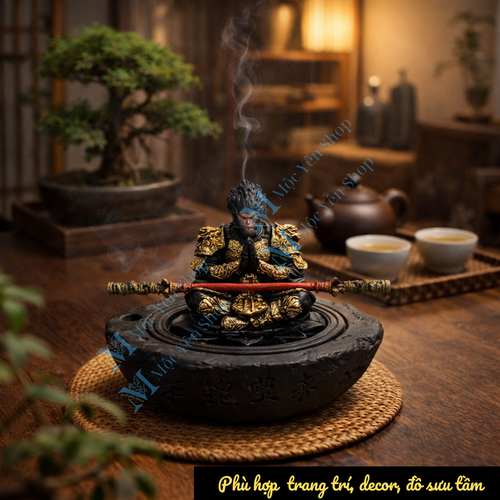 Lư Xông Trầm Ngộ Không Thiền Định Cao Cấp – Tượng Tề Thiên Đại Thánh Decor Bàn Trà, Phụ Kiện Xông Trầm Phong Thủy