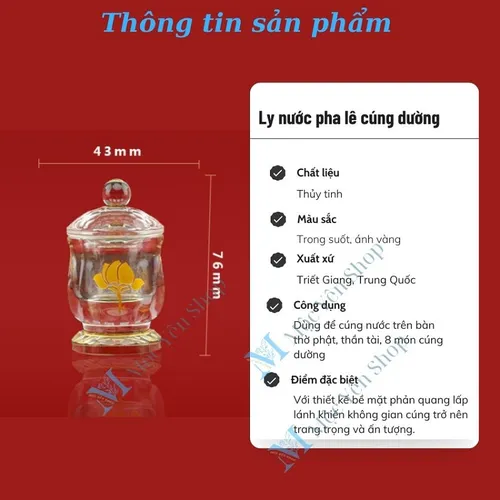 Bộ 3 Ly Nước Pha Lê Cúng Dường Hoa Sen Vàng Có Nắp – Sang Trọng, Thanh Tịnh, Phong Thủy May Mắn
