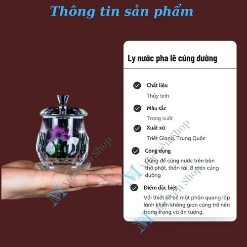 Ly Nước Pha Lê Cúng Dường Hoa Sen Tím Có Nắp – Sang Trọng, Thanh Tịnh, Cao Cấp