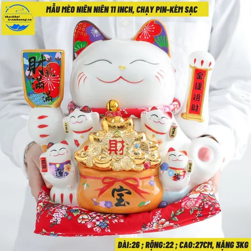 Mèo thần tài Mẫu Mèo Niên Niên Size 11inch( Dài 26, rộng 22, cao 27cm~ Nặng 3kg)~ Tặng phụ kiện