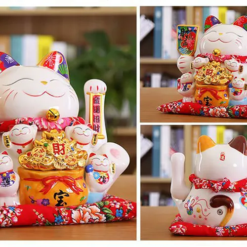 Mèo thần tài Mẫu Mèo Niên Niên Size 11inch( Dài 26, rộng 22, cao 27cm~ Nặng 3kg)~ Tặng phụ kiện
