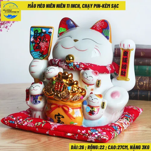 Mèo thần tài Mẫu Mèo Niên Niên Size 11inch( Dài 26, rộng 22, cao 27cm~ Nặng 3kg)~ Tặng phụ kiện