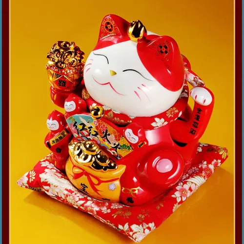 Mèo thần tài Mẫu Mèo Hồng Phúc Đỏ Size 8inch( Dài 20, rộng 18, cao 21cm~ Nặng  2kg)~ Tặng phụ kiện