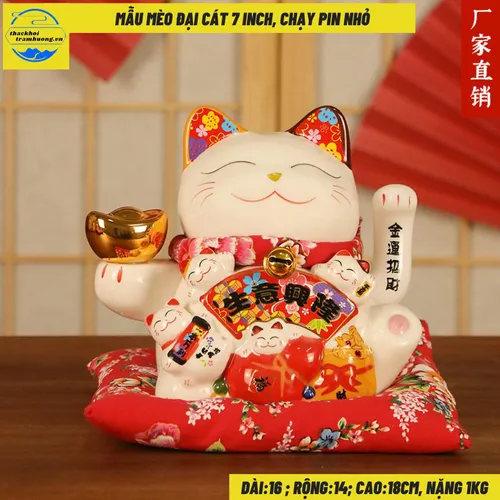 Mèo thần tài Mẫu Mèo Đại Cát Size 7inch( Dài 16, rộng 14, cao 18cm~Nặng 1.2kg)~ Tặng phụ kiện