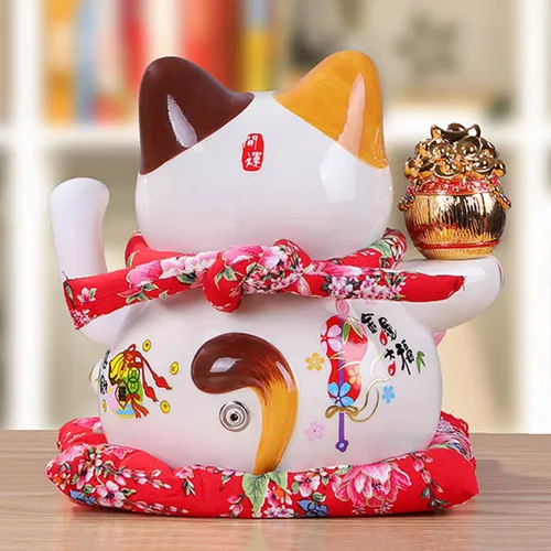 Mèo thần tài Mẫu Mèo Đại Cát Size 7inch( Dài 16, rộng 14, cao 18cm~Nặng 1.2kg)~ Tặng phụ kiện