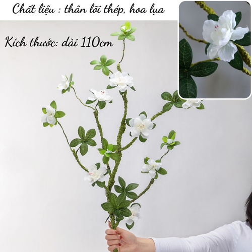 Nhánh Hoa Đỗ Quyên Thân Mềm Dùng Trang Trí Cao Cấp – Cành Hoa Giả Decor Bình Gốm, Kệ Đèn, Tiểu Cảnh Phong Cách Tối Giản